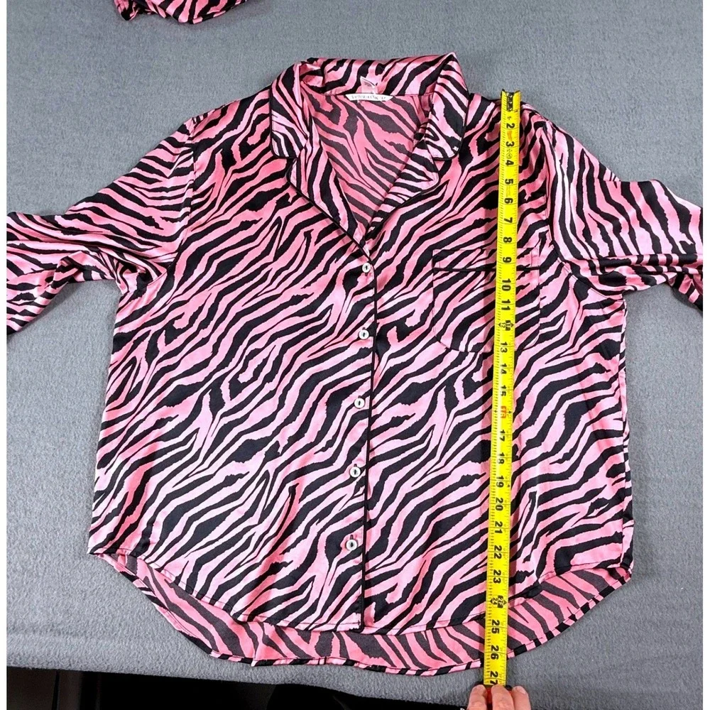Victoria's Secret Zebra Print Pajama Set Pink Black Button Top Pants XL Comfort - Picture 12 of 12